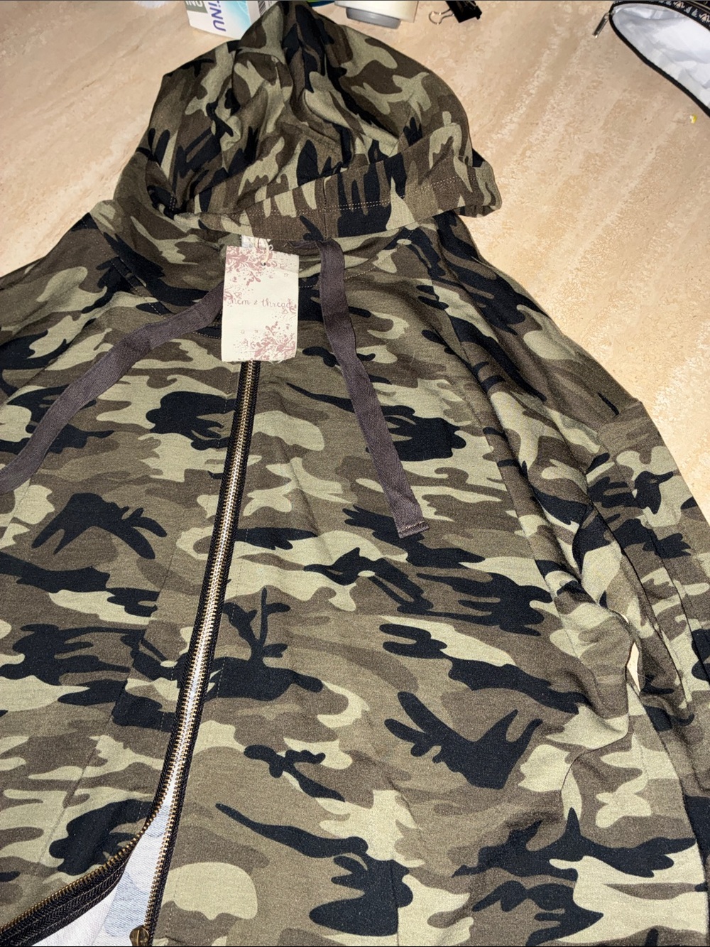 Hem & Thread Hoodie Jacket - Women's M, Camo Zip-Up Front. NWT